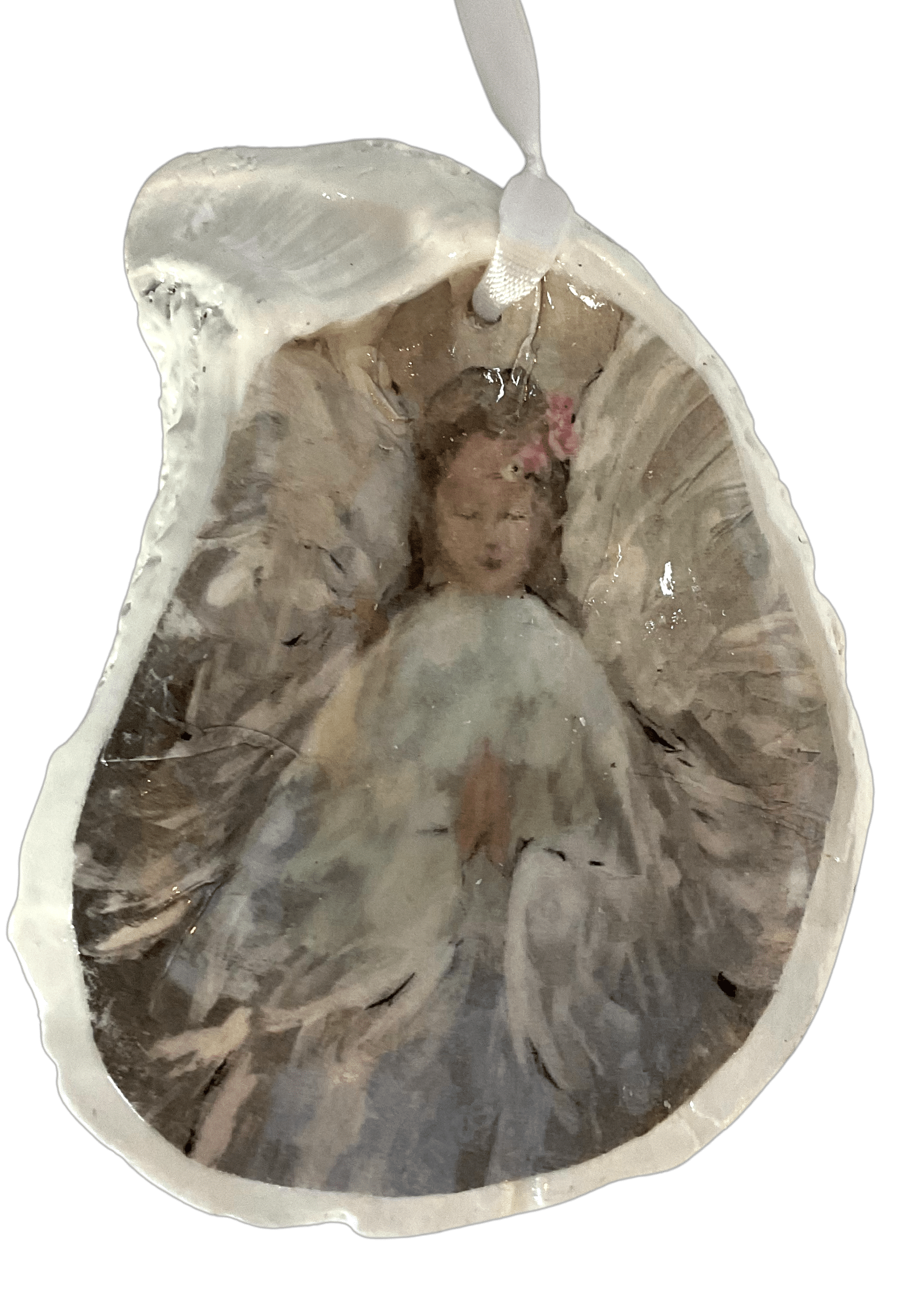 Angels on White Oyster Shell Ornament Praying Angel Ornament , ister Dulce Gift Shop, Catholic Store, Religious Store, Catholic Christmas, Religious Christmas