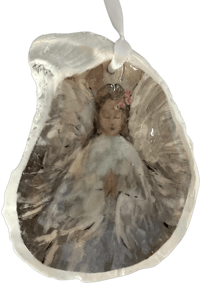 Angels on White Oyster Shell Ornament Praying Angel Ornament , ister Dulce Gift Shop, Catholic Store, Religious Store, Catholic Christmas, Religious Christmas