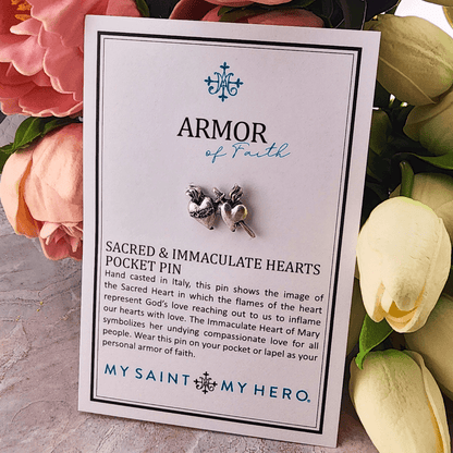 Sister Dulce Gift Shop, Catholic Store, Religious Store, Catholic Jewelry, Religious Jewelry, Armor of Faith Pin, Sacred & Immaculate Heart Pocket Pin