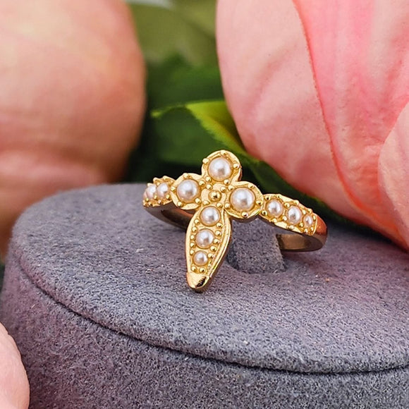 Athena Cross Ring with Pearls 6 Ring Joy Dravecky