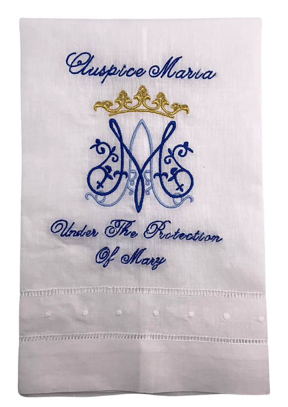 Auspice Maria Tea Towels Under the Protection of Mary home decor DZ Linens