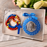 Baby Crib Medal with Rosary Blue Baby Gifts Christian Brands