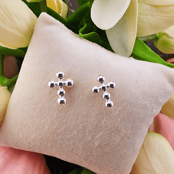 Beaded Cross Stud Earrings Silver Earrings All That Glitterz