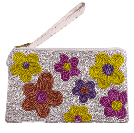Beaded Flower Wristlet Coin Purse Golden Stella