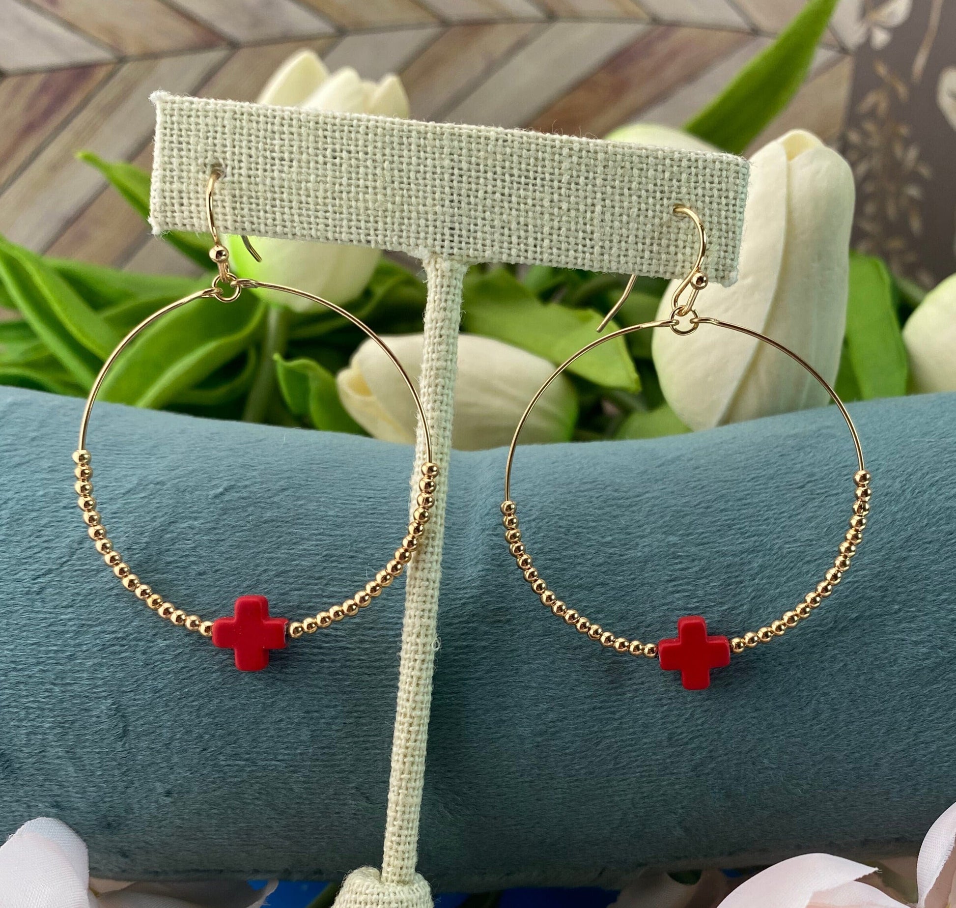 Beaded Hoop Earrings With Colorful Cross Earrings Good Feelings