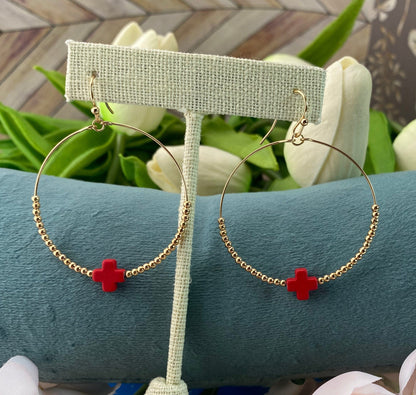 Beaded Hoop Earrings With Colorful Cross Earrings Good Feelings