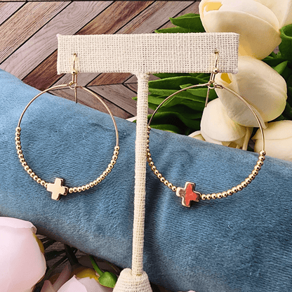 Beaded Hoop Earrings With Colorful Cross Gold Earrings Good Feelings