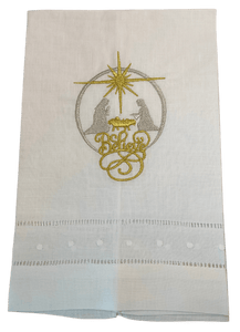 Believe Tea Towel Silver and Gold Christmas Decor DZ Linens