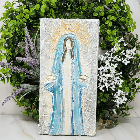 Blessed Mother on Wood 6x12 Art Alex Ladner