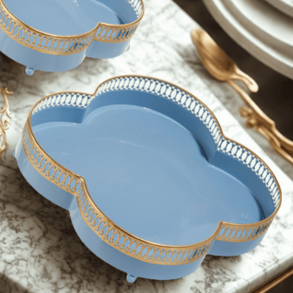 Blue Scalloped Trays Large Home Decor Raz Imports