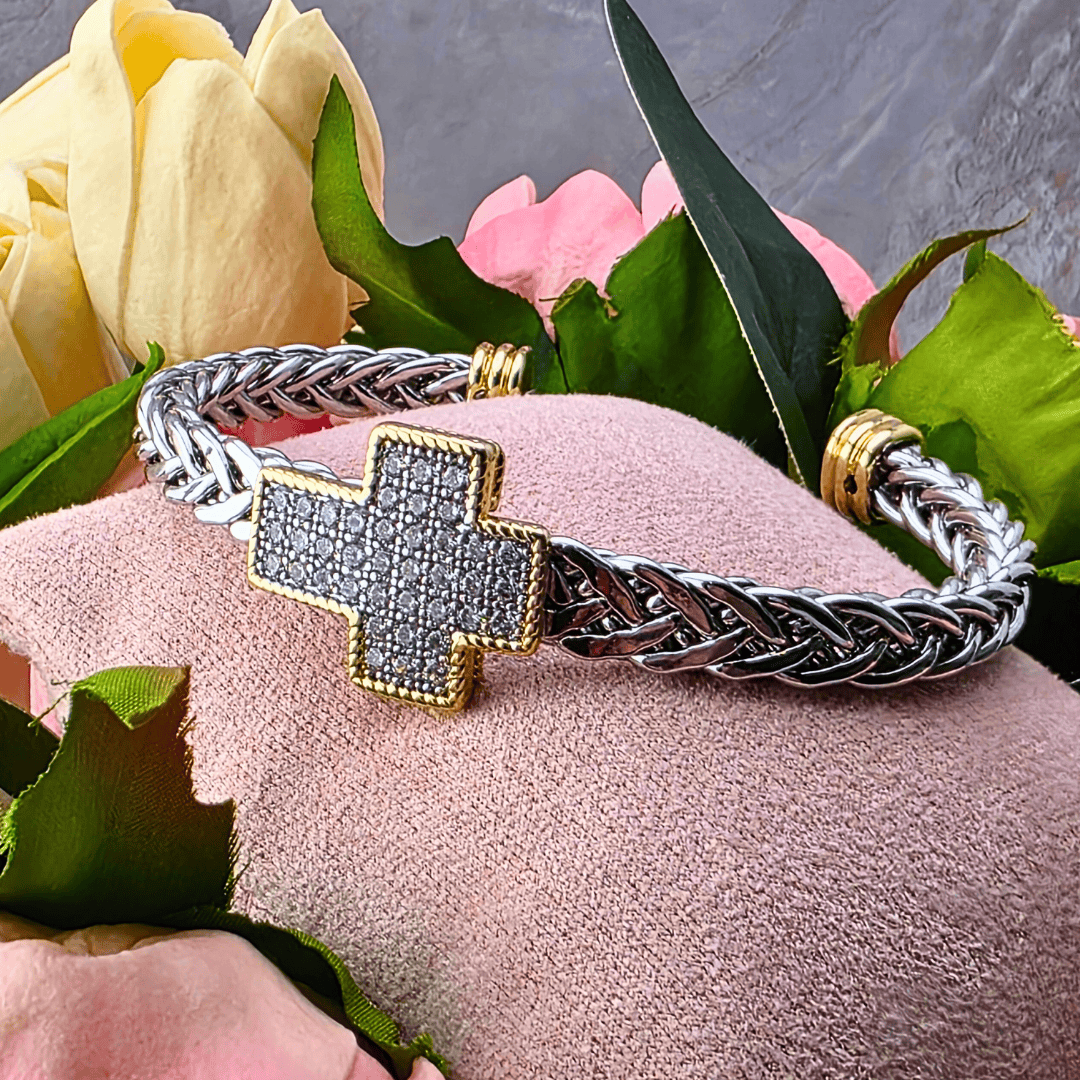 Braided Bracelet with CZ Cross Bracelet SM Style