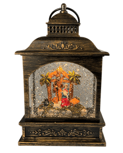 Bronze Nativity Lighted Water Lantern Christmas Raz Imports