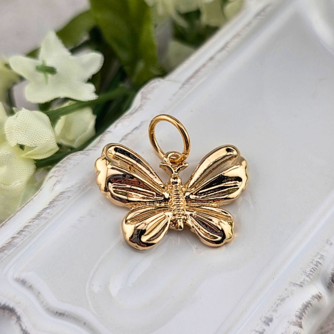 gold butterfly charm for charm necklace, charm bracelet, sister dulce, shepherds staff