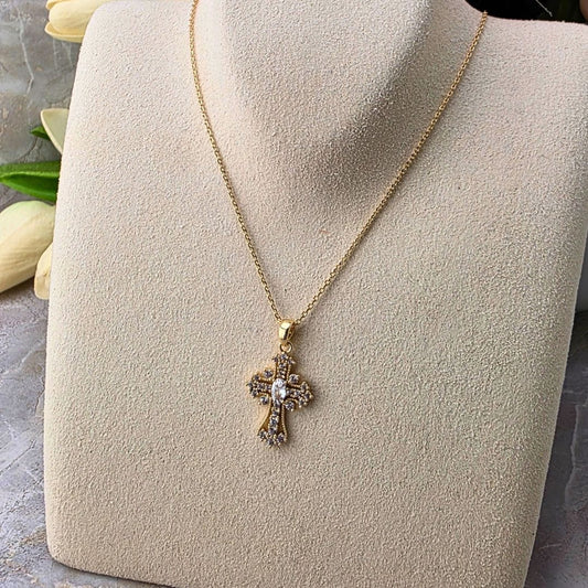 Byzantine CZ Cross Necklace Jewelry Golden Stella