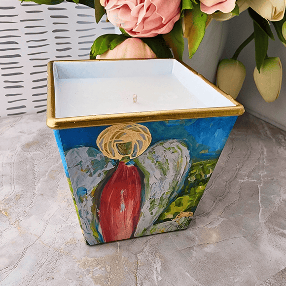 Candle And Container Angel of Protection Candles Candles, planter, plants, candle, catholic, gifts, sister dulce, gift shop, shepherds staff