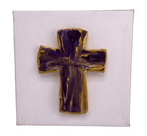 Canvas With Handmade Cross Purple Pink and Gold Cross home decor Art by Amy