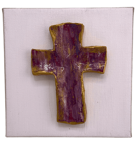 Canvas With Handmade Cross Purple Pink and Gold Cross home decor Art by Amy