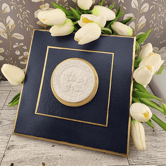 Canvas With Last Supper Intaglio Navy and Gold Artwork Art by Dene