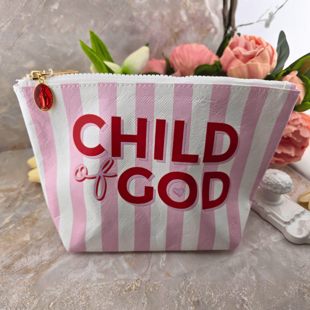 Sister Dulce Gift Shop, Shepherds Staff, Religious Store, Cypress Springs Mercedarian Prayer Center, Pink and White Stripe, Child of God Pouch