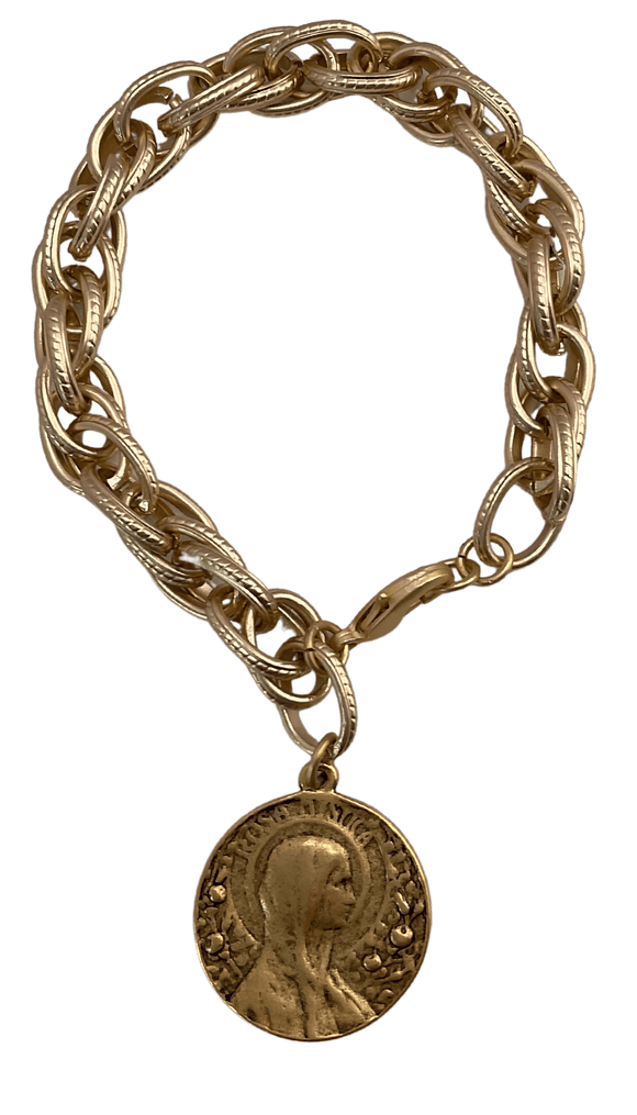 Chunky Gold Bracelet With Mary Medal Bracelet Parker Madison