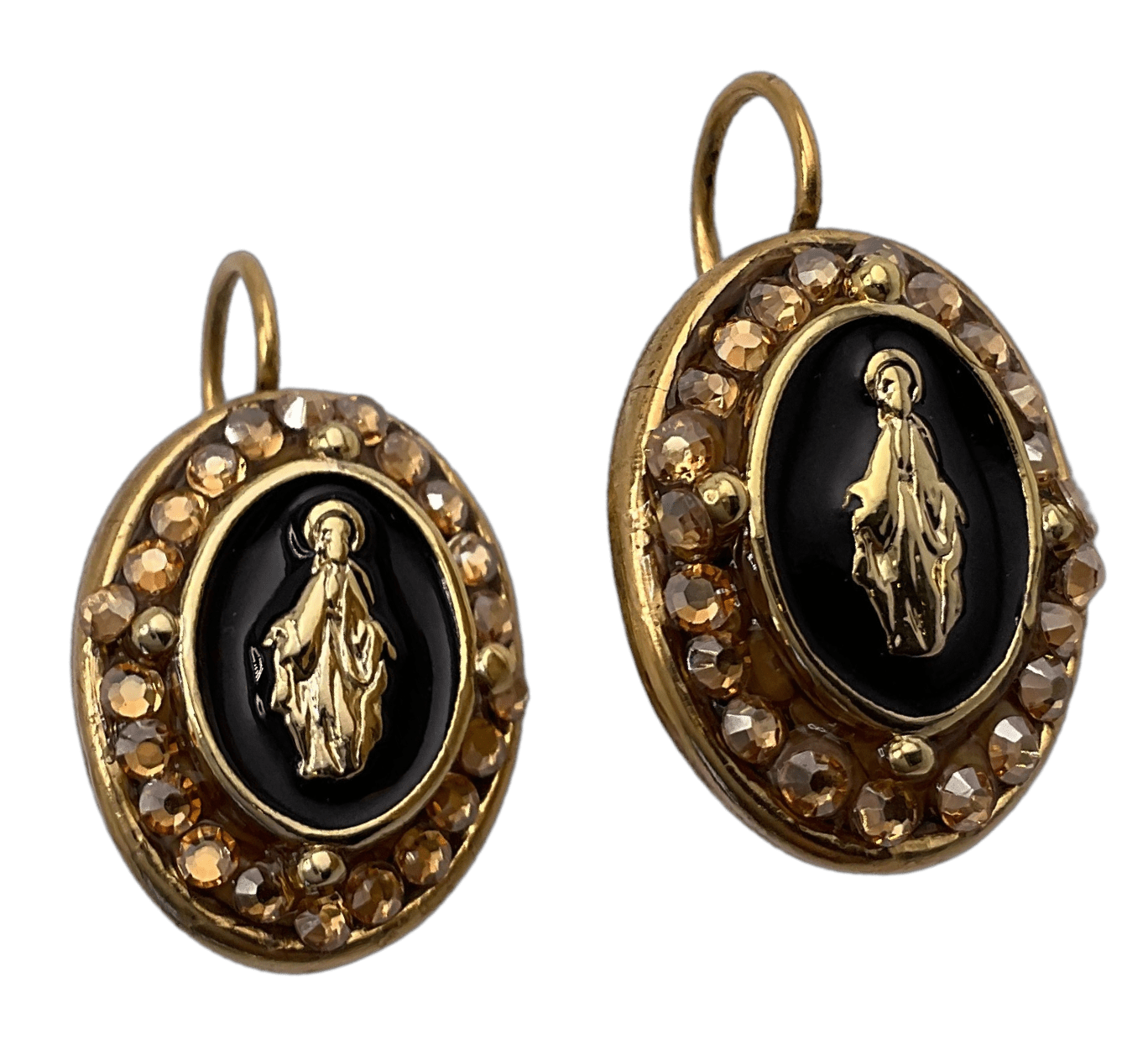 Classic Mary Mustard Seed Earrings Black Enamel Earrings Mustard Seed Jewelry