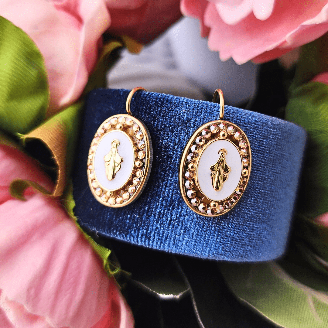 Classic Mary Mustard Seed Earrings White Enamel Earrings Mustard Seed Jewelry