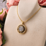 Classic Round Mixed Metal Coin St. Benedict Cross Necklace Mixed Metal Necklace Mustard Seed Jewelry