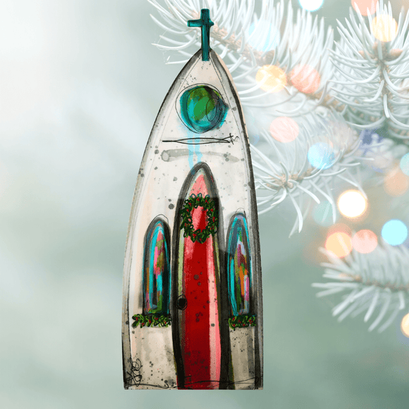 Colorful Wooden Church Christmas Ornament Christmas Decor Trade Cie LLC