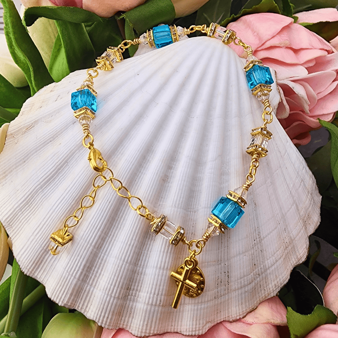 Cornerstone Bracelet Aqua Bracelet, blue crystal, sister dulce, catholic, gifts, christmas catholic gifts, 