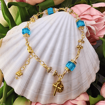 Cornerstone Bracelet Aqua Bracelet, blue crystal, sister dulce, catholic, gifts, christmas catholic gifts, 