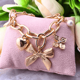 Cross and Bow Multi-Charm Bracelet Gold Bow Bracelet SM Style