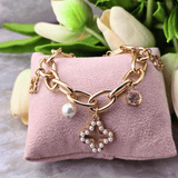 Cross and Bow Multi-Charm Bracelet Open Pearl Cross Bracelet SM Style