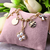 Cross and Bow Multi-Charm Bracelet Solid Pearl and CZ Cross Bracelet SM Style