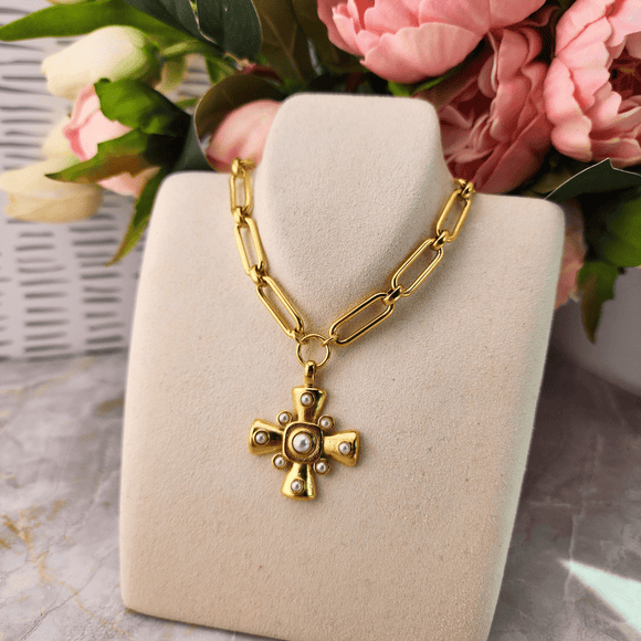 Cross And Pearl Statement Necklace Jewelry Ibiza Passion