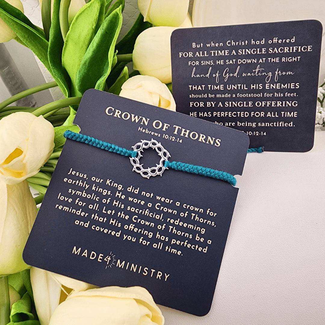 Crown of Thorns Cord Bracelet Teal With Silver Bracelet Rizen