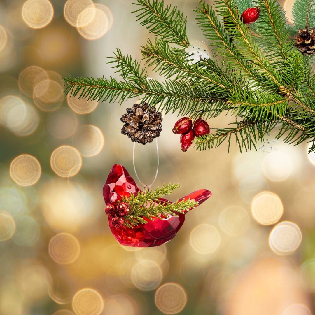 Crystal Redbird Ornament Holding Mistletoe Christmas Decor, Ornaments Ganz