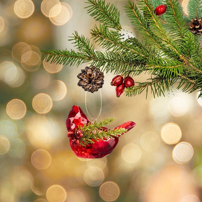 Crystal Redbird Ornament Holding Mistletoe Christmas Decor, Ornaments Ganz