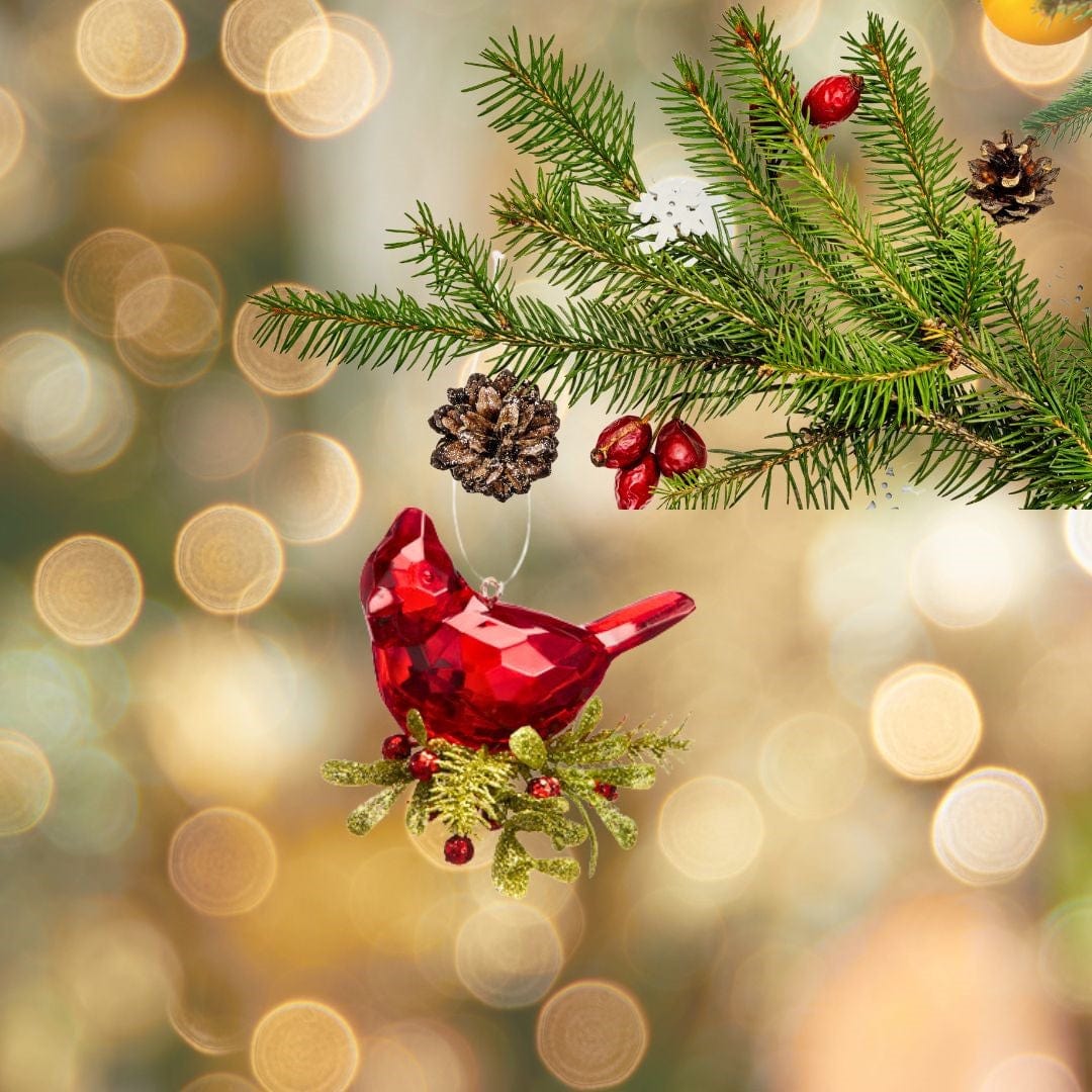 Crystal Redbird Ornament Sitting On Mistletoe Christmas Decor, Ornaments Ganz
