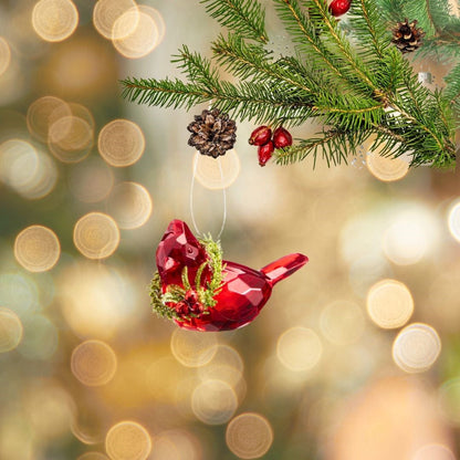 Crystal Redbird Ornament Wearing A Wreath Christmas Decor, Ornaments Ganz