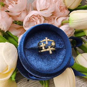 CZ Three Cross Adjustable Ring Rings Golden Stella