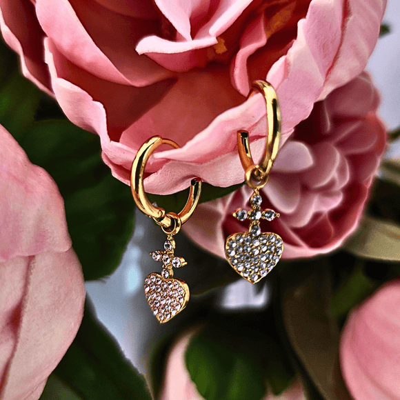 Dainty Heart Cross Earrings Jewelry Ibiza Passion
