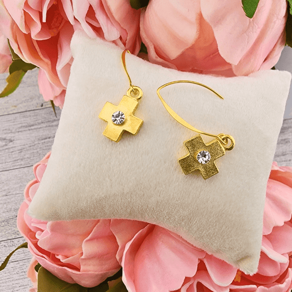 Dangle Cross Earrings With CZ Accent Earrings Weisinger Designs