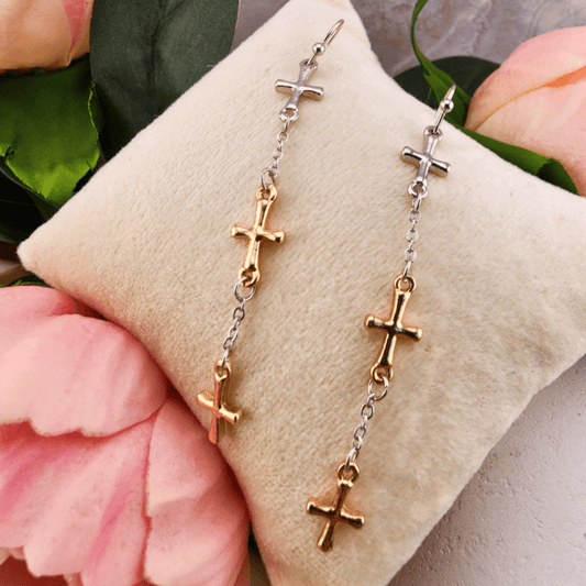 Dangle Triple Cross Earrings Earrings All That Glitterz