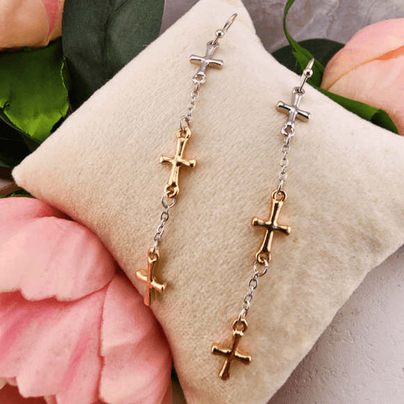 Dangle Triple Cross Earrings Earrings All That Glitterz