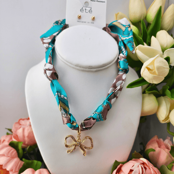 Diamond Bow Scarf Necklace Turquoise Jewelry Golden Stella