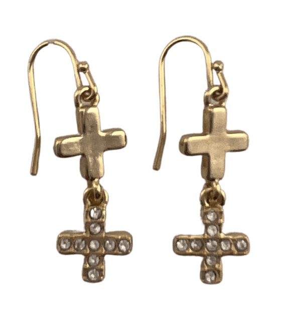 Double Cross Gold and Paved CZ Earrings Earrings Golden Stella