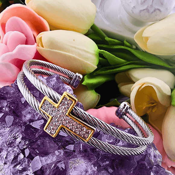 Double Rope Bracelet with Rhinestone Cross Bracelet SM Style