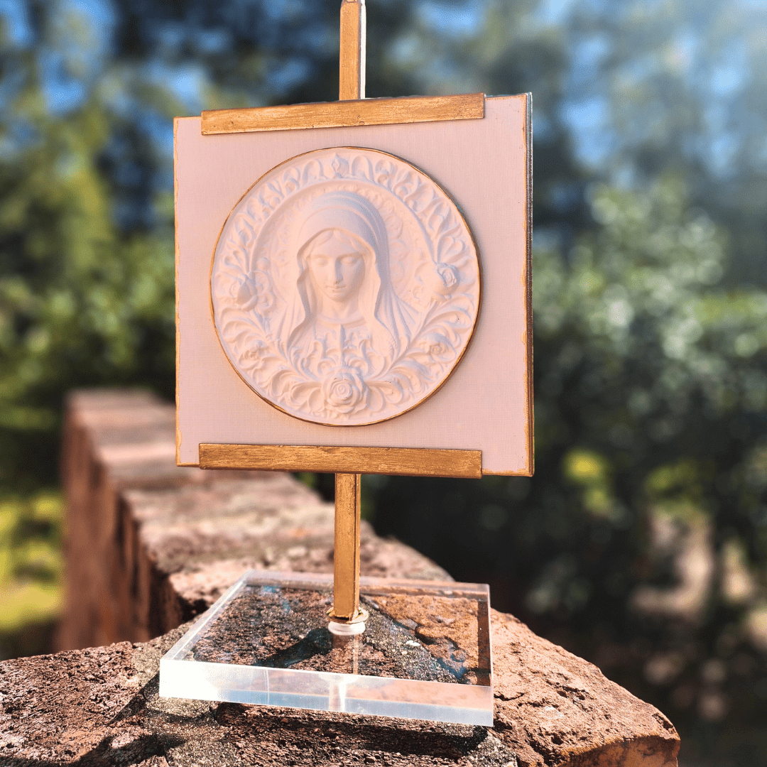 Easel With Virgin Mary or Jesus and Holy Spirit Relief Virgin Mary Artwork Raz Imports
