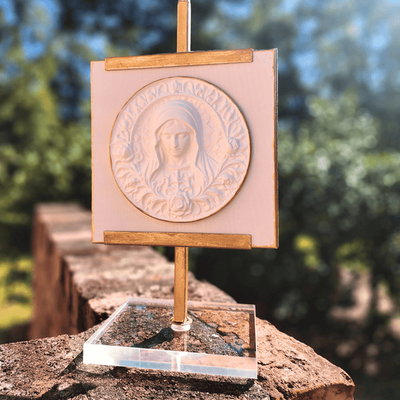 Easel With Virgin Mary or Jesus and Holy Spirit Relief Virgin Mary Artwork Raz Imports