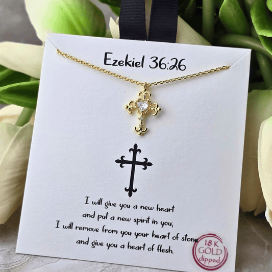 Ezekiel 36:26 Cross Necklace Gold Necklace, Cross SM Style